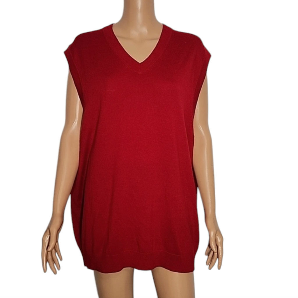Hart Schaffner Marx Vest Sweater Red V-Neck Fine Merino Wool Size Xl